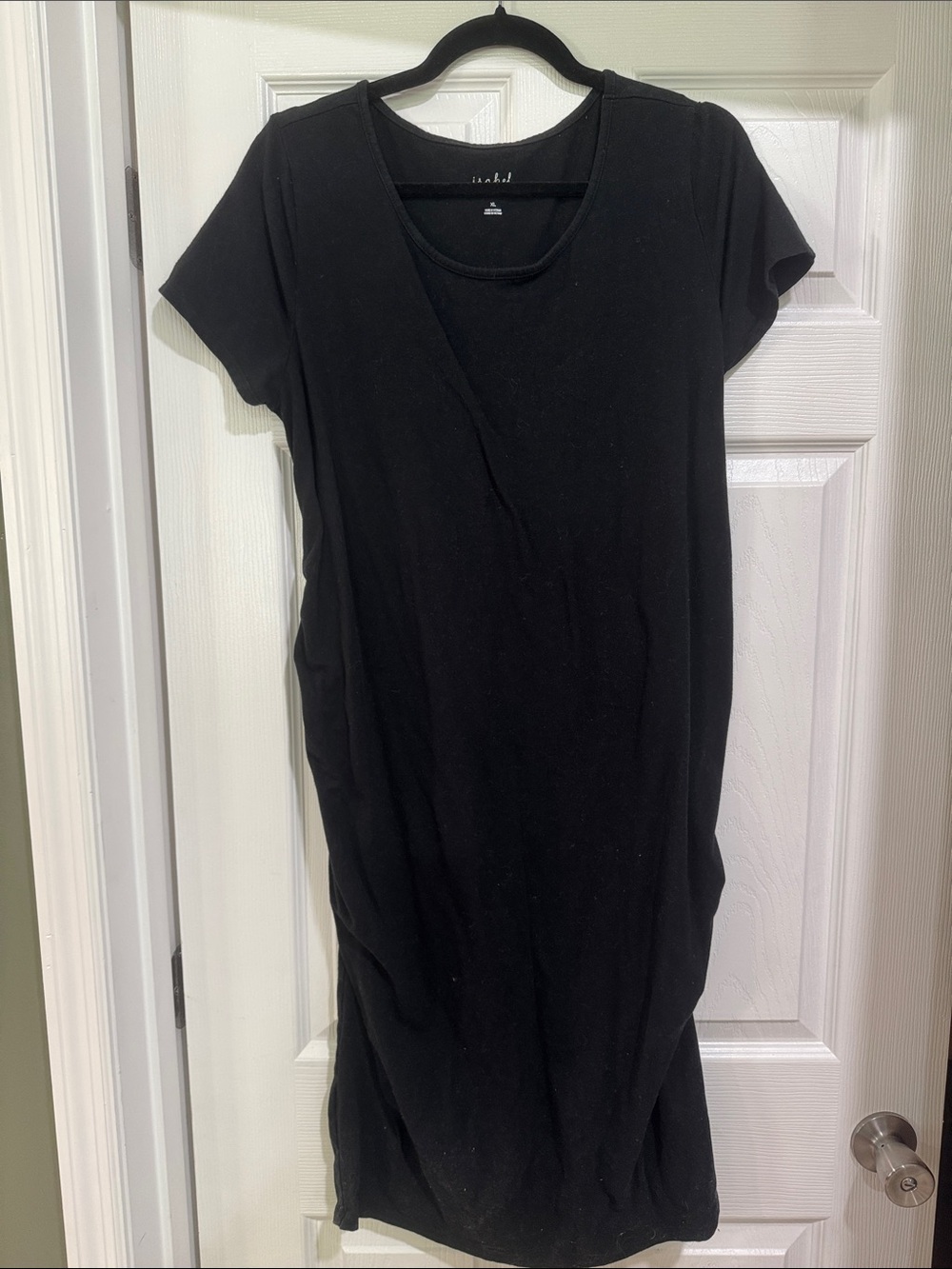 Isabel Maternity Black Short Sleeve Midi Dress